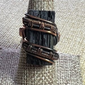 New Rough Black Tourmaline Stone Wire Wrapped Ring Size 7.5 - 7.75